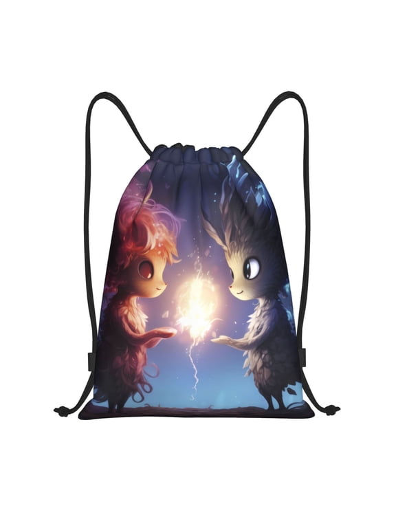 Dreamy Forest Elf Print Drawstring Backpack,Drawstring Bags String Backpack Gym Cinch Sack Backpack Sport Bag Draw-Small