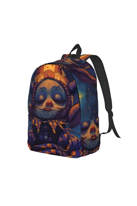 Dreamy Jester Under Stars Print Canvas Backpack for School & Outdoor,Laptop Excursion Backpack,Notebook School Bookbag For Men Women,for Work, Travel, and Everyday Use-Small