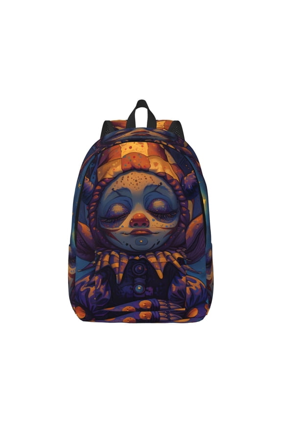 Dreamy Jester Under Stars Print Canvas College Laptop Backpack, Durable Rucksack Travel Notebook Bag School Backpack Book Bag for Men Women-Small