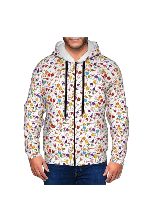 Drink And Cocktail Glasses Print Hoodies for Men, Pullover & Full Zip, Breathable Zip up Hoodie, Sweatshirt-XX-Large
