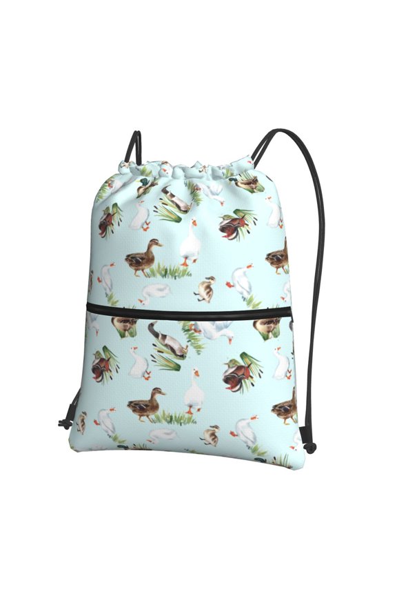 Duck Animals Farm Print Drawstring Backpack,String Bag,Sackpack Cinch Water Resistant Nylon for Gym Shopping Sport Yoga