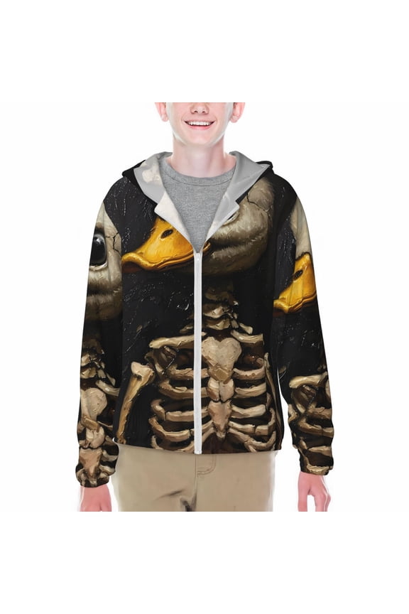 Duck Bones Print Sun Protection Jacket Hooded Cooling Shirt with Pockets Hiking Outdoor Performance-Large