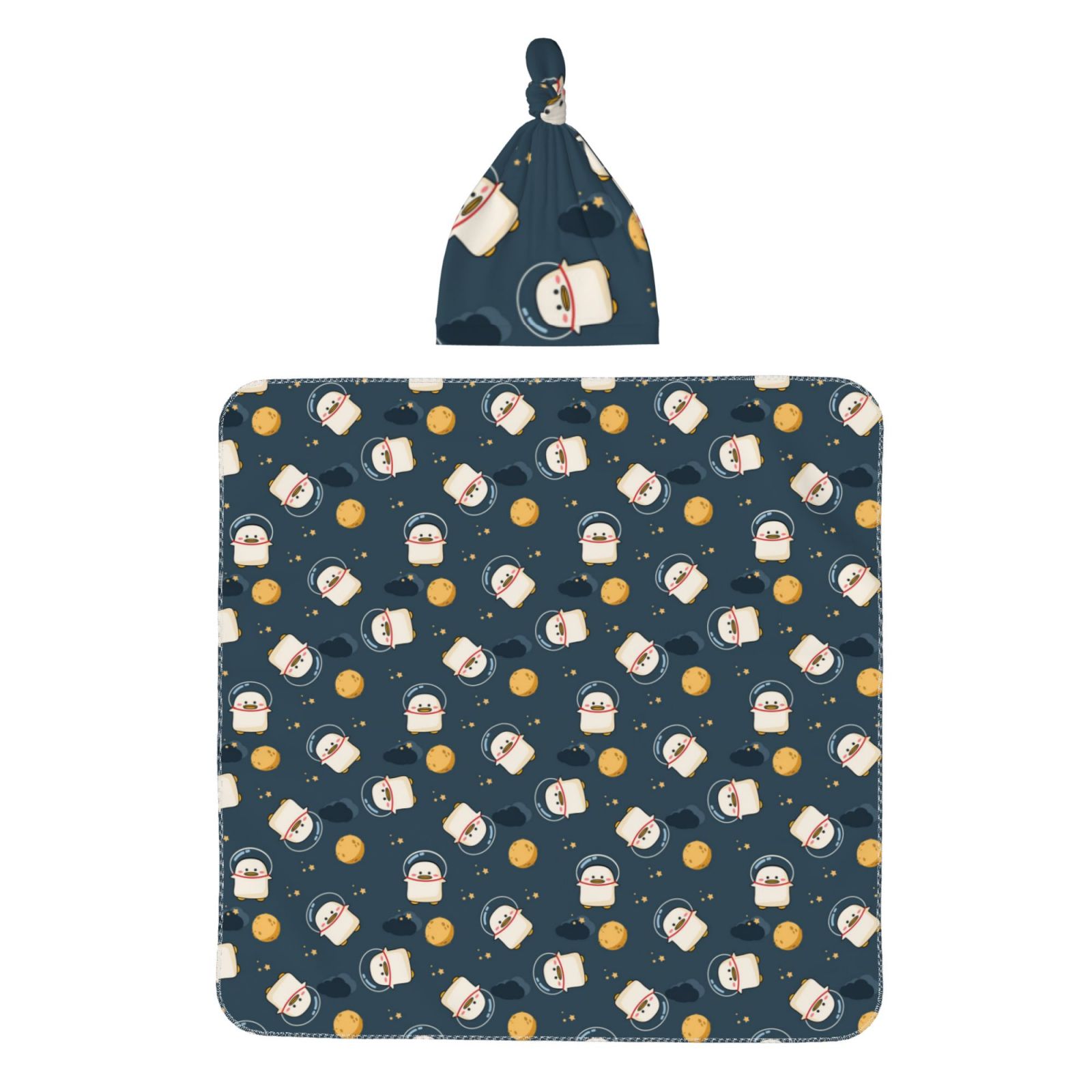 Honeii Duck In The Space Print Swaddle Blanket and Hat Set Newborn