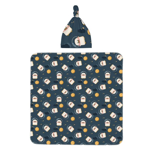 Honeii Duck In The Space Print Swaddle Blanket and Hat Set Newborn