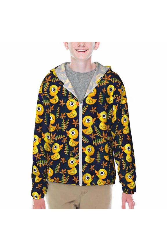 Ducks Print Sun Protection Jacket Hooded Cooling Shirt with Pockets Hiking Outdoor Performance-Small
