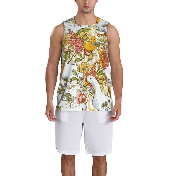 Honeii Ducks and Flowers print basktball shirt for men and women, Unisex basketball jersey for Theme party-X-Large