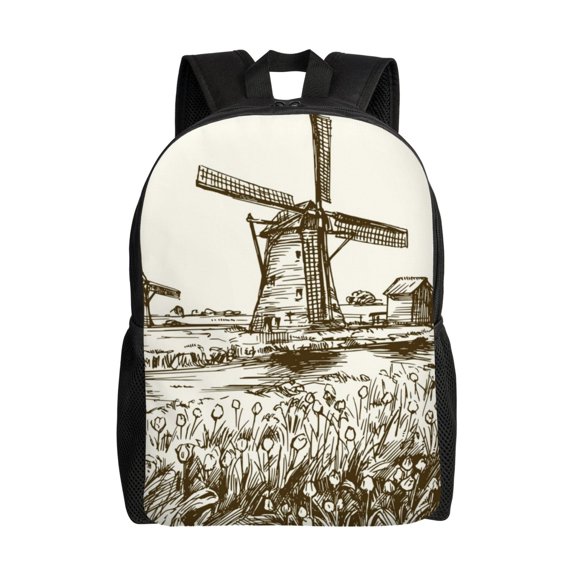 Honeii Dutch Windmill Print Laptop Backpack for Work, College, Travel, Daily Backpacks for Men Women, Sport Rucksack,Computer Bag