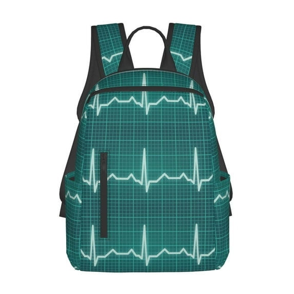 Honeii ECG Wave Print Lightweight Backpacks,Carry on Backpack,Durable Backpack for School, Work & Travel