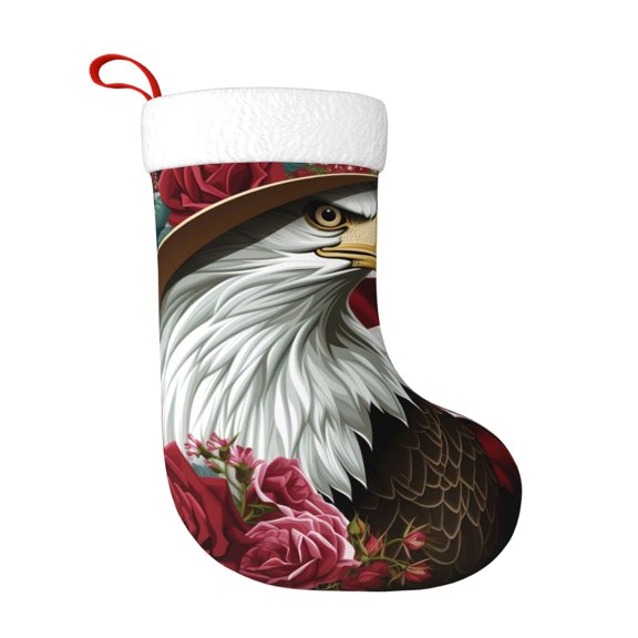 Honeii Eagle With Hat And Roses for Christmas Stocking,Large Xmas Stocking,Holiday and Family Stocking for Fireplace Christmas Holiday Party Decoration