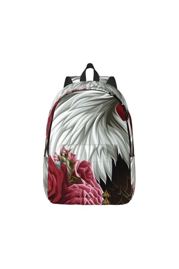 Eagle With Hat And Roses Print Canvas College Laptop Backpack, Durable Rucksack Travel Notebook Bag School Backpack Book Bag for Men Women-Medium