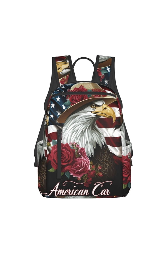 Eagle With Hat And Roses Print Lightweight Backpacks,Carry on Backpack,Durable Backpack for School, Work & Travel