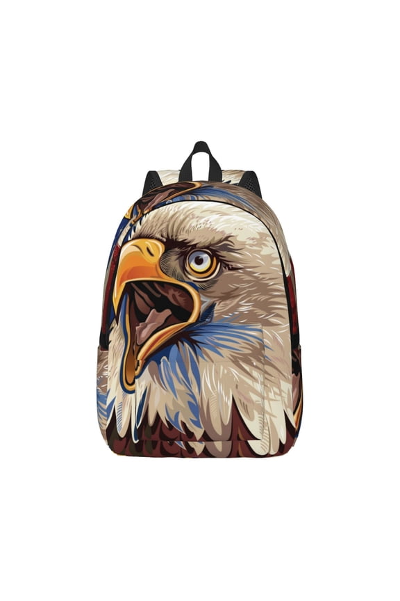 Eagle With USA Flags Print Canvas College Laptop Backpack, Durable Rucksack Travel Notebook Bag School Backpack Book Bag for Men Women-Medium