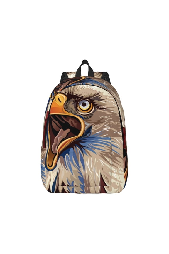 Eagle With USA Flags Print Canvas College Laptop Backpack, Durable Rucksack Travel Notebook Bag School Backpack Book Bag for Men Women-Small