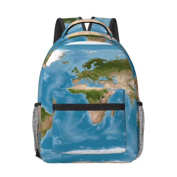 Honeii Earth View World Map Print Backpack for School,15.6 inch Laptop Back Pack for High School and College Students, Waterproof Computer Bookbag-One Size