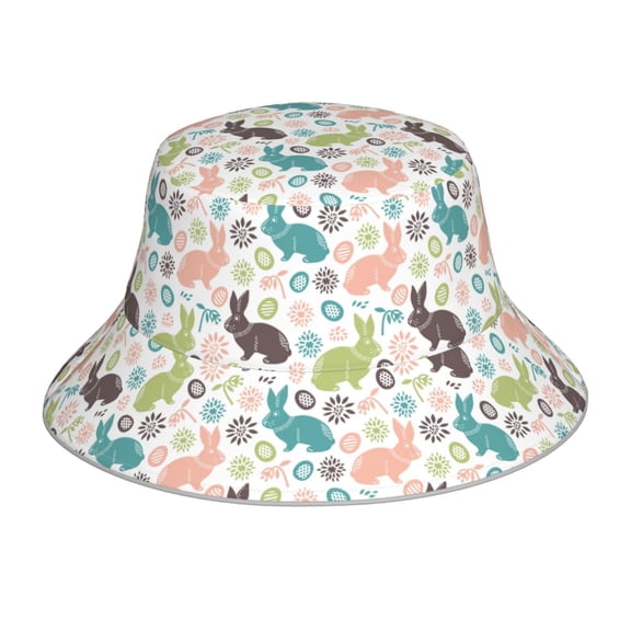 Honeii Easter Rabbit for Unisex Bucket Hat Waterproof Rain Hat Reversible Shiny Rave Bucket Hat for Concert Festival Boonie Cap
