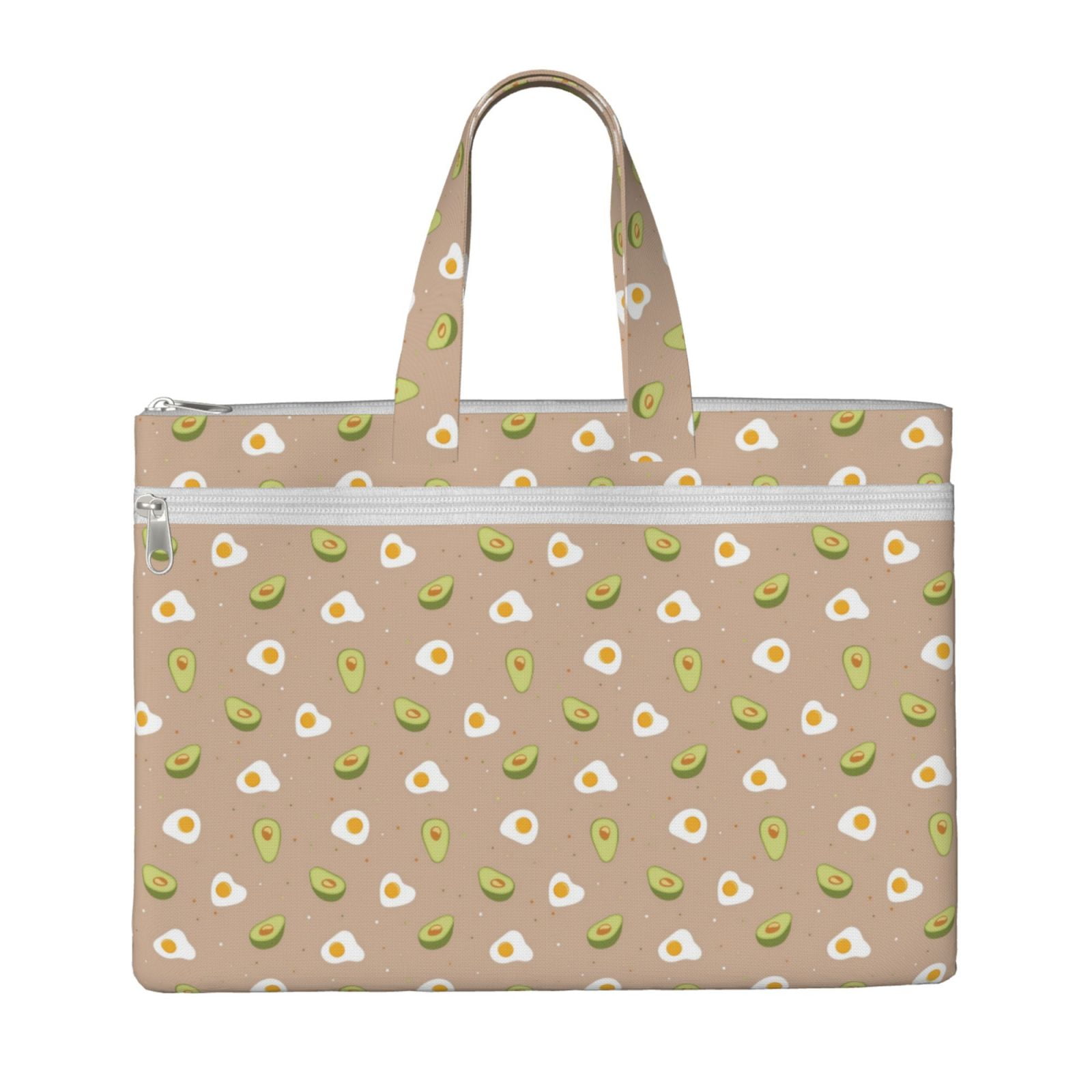 Honeii Egg and Avocado Print Canvas Tote Bag with Compartments Laptop ...