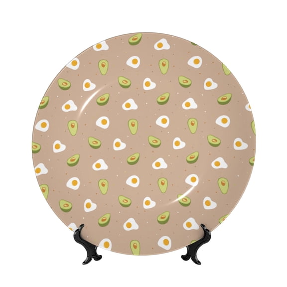 Honeii Egg and Avocado Print Elegant Bone China Decorative Plate, Porcelain Plate,Art Crafts,Ceramic Ornaments for Home Office Wall Decor-10in