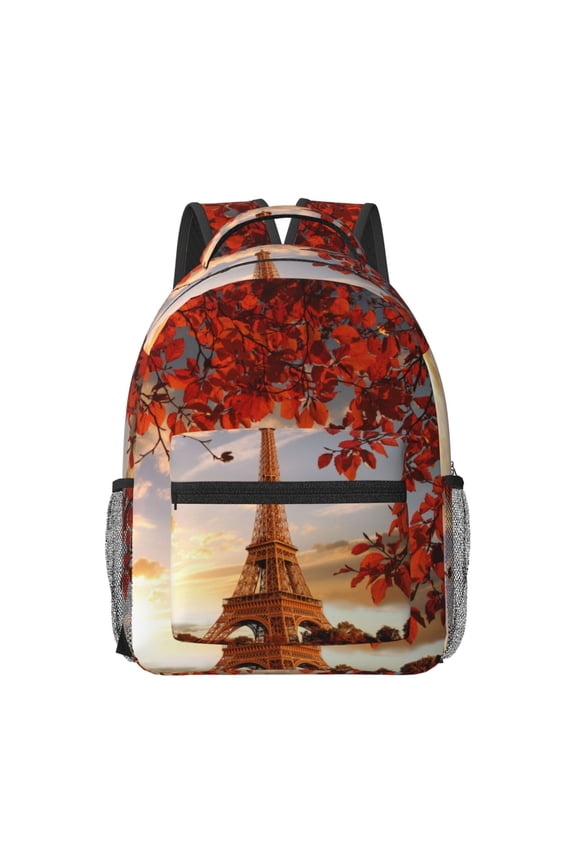 Eiffel Tower Print Backpack for School,15.6 inch Laptop Back Pack for High School and College Students, Waterproof Computer Bookbag-One Size