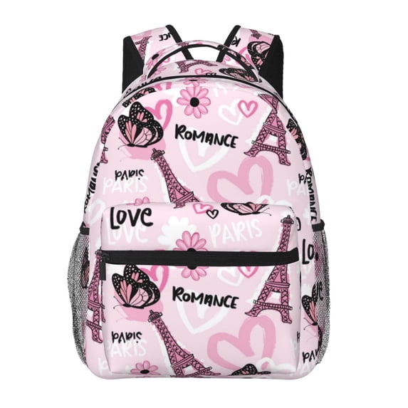 Honeii Eiffel Tower and Butterflies Print Backpack for Both Men and Women, Basic Bookbag for College, Work, or Travel,Rucksack Computer Bag-One Size
