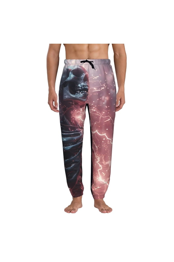 Electric Skeleton Surrealism Print Mens Jogger Sweatpants, Men's Lounge Pants with Pockets-Medium
