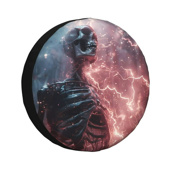 Honeii Electric Skeleton Surrealism Print Tire Covers, Waterproof Anti-UV Sun Snow Rain Tire Covers for Trailers, RV, Camper, SUV, Truck-16 inch