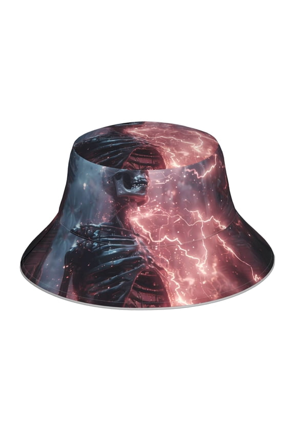 Electric Skeleton Surrealism for Unisex Bucket Hat Waterproof Rain Hat Reversible Shiny Rave Bucket Hat for Concert Festival Boonie Cap
