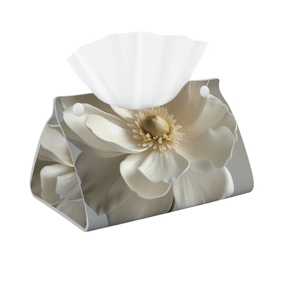 Honeii Elegant Ivory Flower for Tissue Box Cover/Holder - Covers Rectangular Shaped Boxes with a Contemporary Finish - Designed with Modern PVC Leather