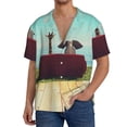 thumbnail image 1 of Honeii Elehpant And A Giraffe Looking At The Sea for Men's Short-Sleeved Button-Up Collared Shirt Featuring A Pocket, Perfect for Beach Vacations, And Travel Adventures.-3X-Large, 1 of 5