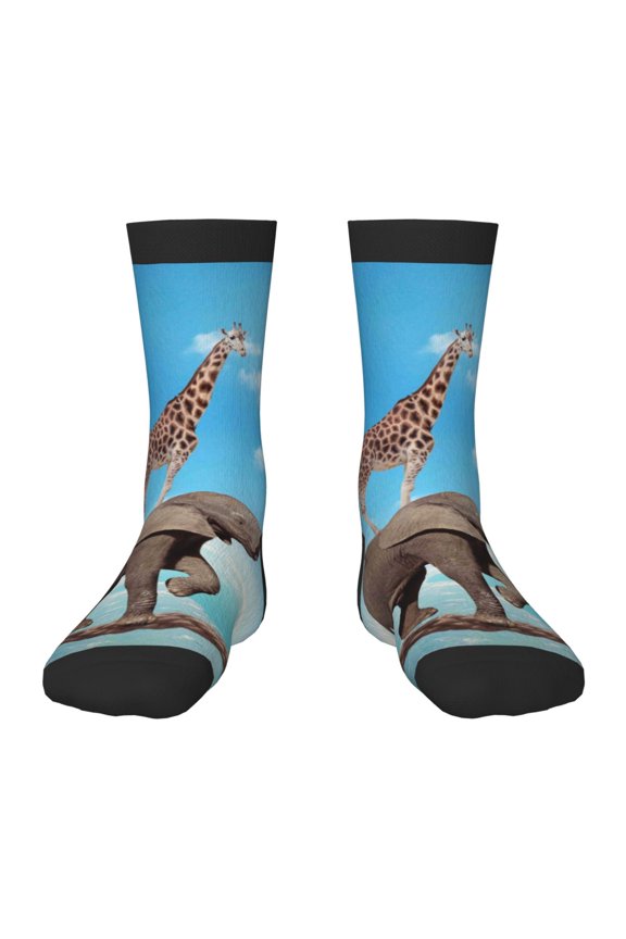 Elephant Giraffe Print Children's Colorful Socks,Unisex Kids and Toddlers' Cushioned Sock,Kids Athletic Crew Socks,for Everyday Wear and Sports
