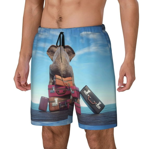 Honeii Elephant Sits Print Men's Swim Shorts,Mens Swim Trunks,Breathable Mesh Beach Shorts for Swimming,Surfing, and Beach Activities-3X-Large