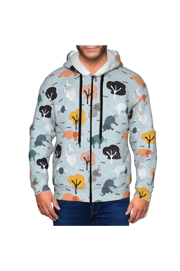 Elephant Tree Print Hoodies for Men, Pullover & Full Zip, Breathable Zip up Hoodie, Sweatshirt-Small