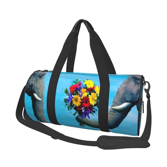 Honeii Elephant Trunk Couple Flowers Print Duffle Bag and Adjustable Strap,Foldable Travel Duffel Bags for Men Women,Waterproof Duffel Bags