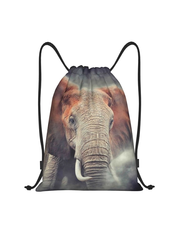 Honeii Elephant in Smoke Print Drawstring Backpack,Drawstring Bags String Backpack Gym Cinch Sack Backpack Sport Bag Draw-Medium