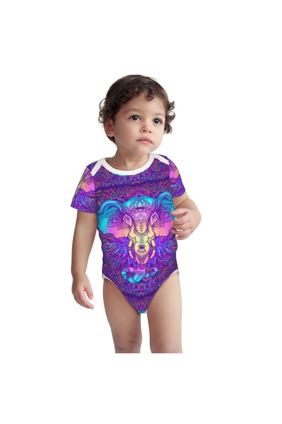Elephant in Tribal Style Pattern unisex-baby Short-sleeve Bodysuit,One-piece Bodysuit 100% Organic Cotton-3 Months