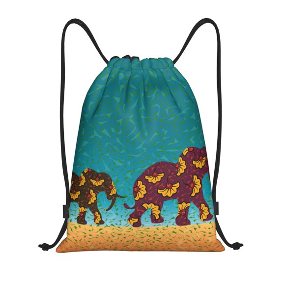 Honeii Elephants Print Drawstring Backpack,Drawstring Bags String Backpack Gym Cinch Sack Backpack Sport Bag Draw-Small