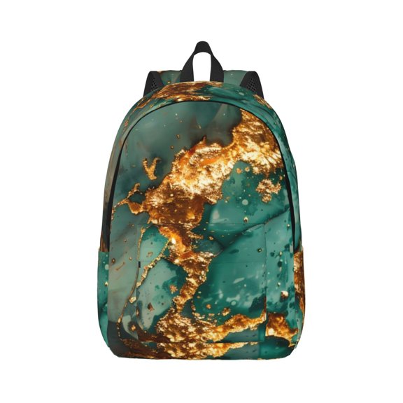 Honeii Emerald Color Gold Marble Print Canvas College Laptop Backpack, Durable Rucksack Travel Notebook Bag School Backpack Book Bag for Men Women-Medium
