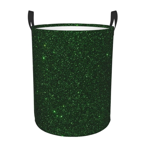 Honeii Emerald Green Sparkling Print Laundry Hamper Basket,Baby Nursery Woven Storage Basket for Toys Bin,Pillows,Blankets,Clothes-Medium