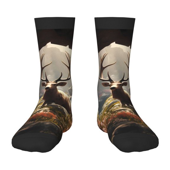 Honeii Enchanted Deer In Cave Print Children's Colorful Socks,Unisex Kids and Toddlers' Cushioned Sock,Kids Athletic Crew Socks,for Everyday Wear and Sports