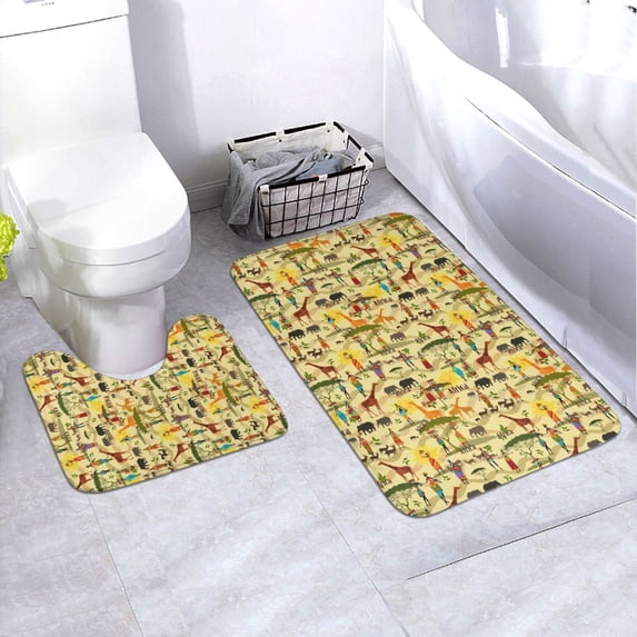 Honeii Ethnic African Pattern Bathroom Anti-Skid Pad Bathroom Mat Vintage Seamless Pattern Not-Slip Toilet Rug Set