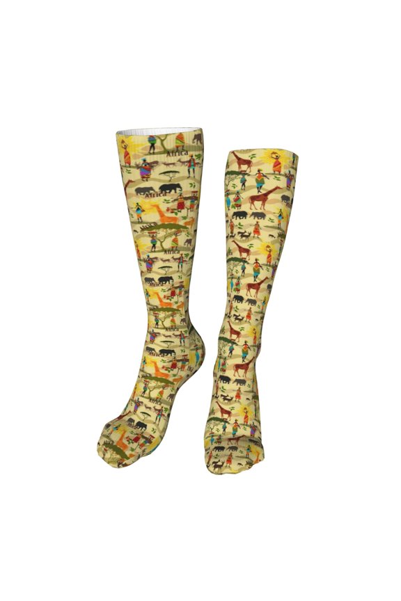 Ethnic African Print Calf Socks Sports Socks Seamless Toe, Trouser Socks,Knee High Long Socks for Women and Men-One Size