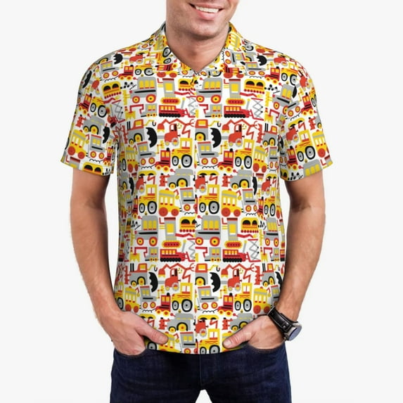 Honeii Excavator (2) print Polo Shirt, a classic short-sleeved, button-down golf shirt designed for menMedium