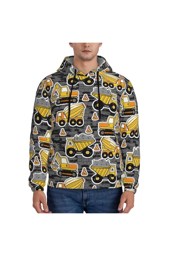 Excavator At Work Pattern Mens Hoodies Men's Loose Sleeve Sweatshirt,Pullover Hooded Sweatshirt for Men,Essentials Hoodie-Medium