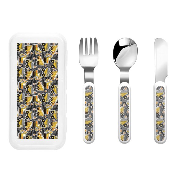 Honeii Excavator At Work Print Children's Knife, Fork And Spoon Set,Reusable Utensils Set with Case,Travel Cutlery Set,for Kids Adults Camping