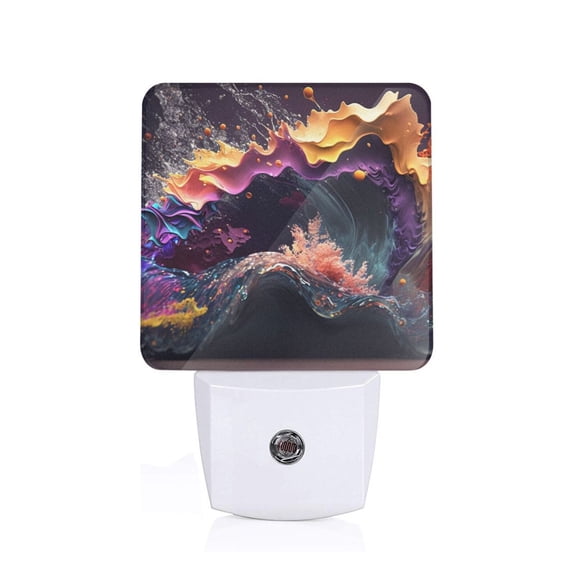 Honeii Explosive Fluid Splash Art Print LED Night Light with Light Sensor, Night Lights Plug Into Wall,Ideal for Bedrooms and Hallways-US