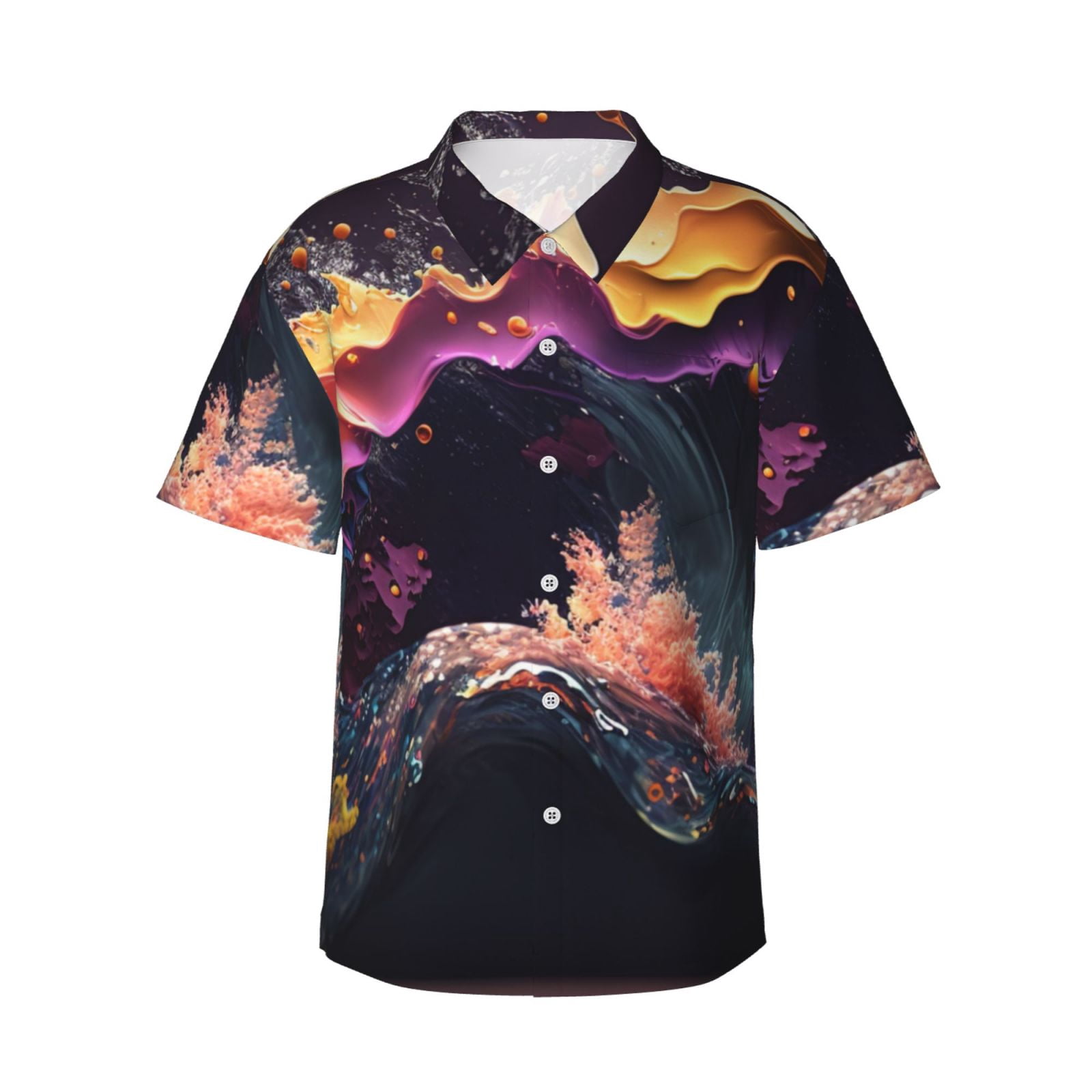 Visesunny Men's Hawaiian Print Button Down Short Sleeve Shirt - Quick Dry, Beach Vacation Shirt (Large)