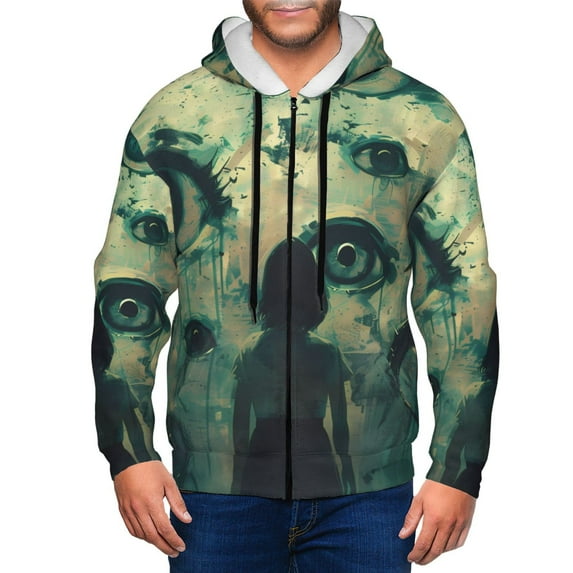 Honeii Eyes Watching In The Dark Print Hoodies for Men, Pullover & Full Zip, Breathable Zip up Hoodie, Sweatshirt-Small