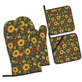 thumbnail image 1 of Honeii Fall Daisy Leaf Nuts Pattern Oven Mitts and Pot Holders, Silicone Oven Gloves,500 F Heat Resistant Oven Mitts Sets, 4PCS, 1 of 6