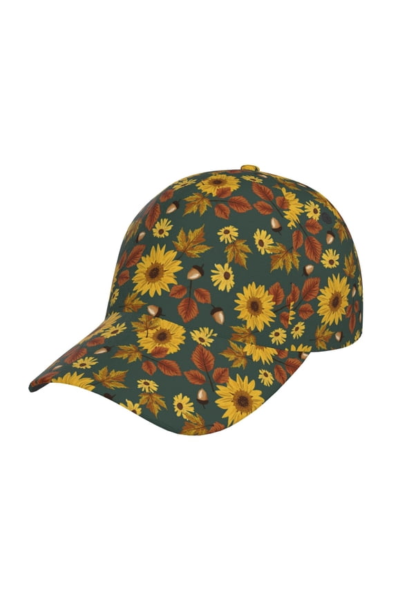 Fall Daisy Leaf Nuts Print Hat, Women's Baseball Hat Unisex Fit, Baseball Cap,Adjustable One Size