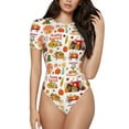 thumbnail image 1 of Honeii Fall Farm Pumpkin Print Women's Crew Neck Short Sleeve Bodysuit Fashion T-shirt Tops-Large, 1 of 7