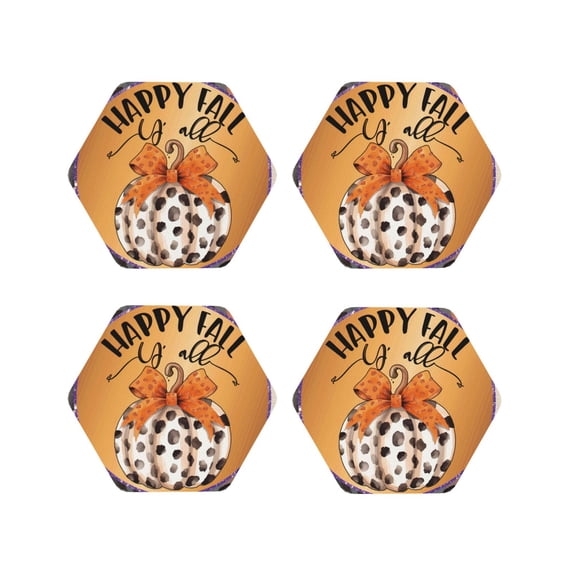 Honeii Fall Farmhouse Pumpkins1 Print Leather Coaster Set of 4, Ideal for Safeguarding Your Furniture from Drinks Spills and Effortless Cleanup-Hexagon
